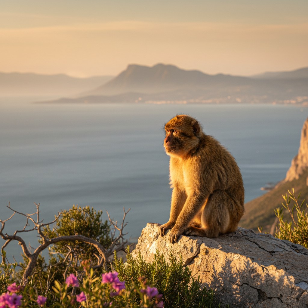 gibraltar nature reserve: wild macaques and mediterranean flora