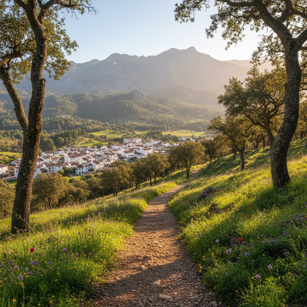 family hiking through andalusian landscapes